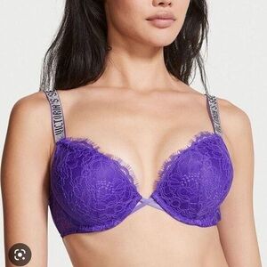 Victoria’s Secret EXTREME PUSH-UP Bedazzled Straps Purple Lace Bra